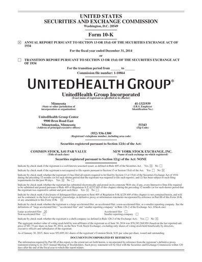 Thumbnail UnitedHealth Annual Report 2014