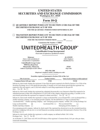 Thumbnail UnitedHealth Quarterly Report 2019-q3