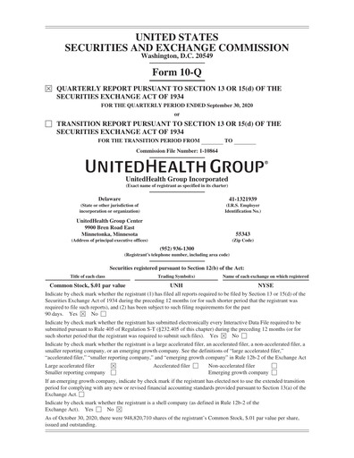 Thumbnail UnitedHealth Quarterly Report 2020-q3