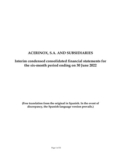 Vorschaubild Acerinox Finanzmitteilung 2022-h1