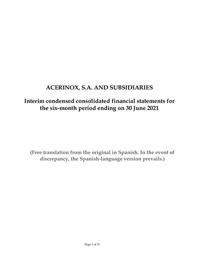 Thumbnail Acerinox Half-year Report 2021-h1