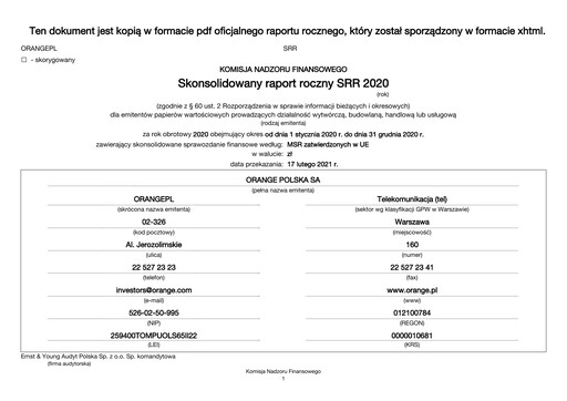 Vorschaubild Orange Polska
 Finanzmitteilung 2020
