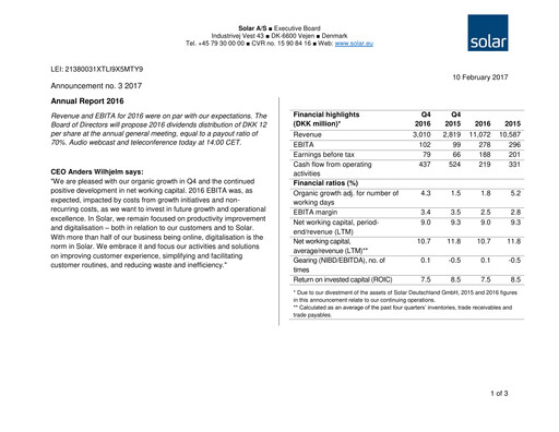 Thumbnail Solar A/S Annual Report 2016