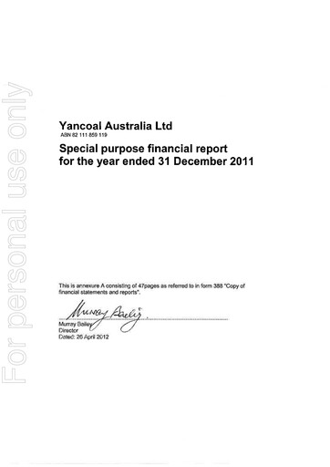 Miniature Yancoal Rapport financier 2011