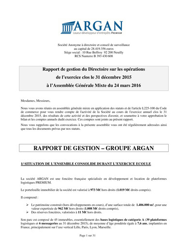 Thumbnail Argan SA Financial Report 2015