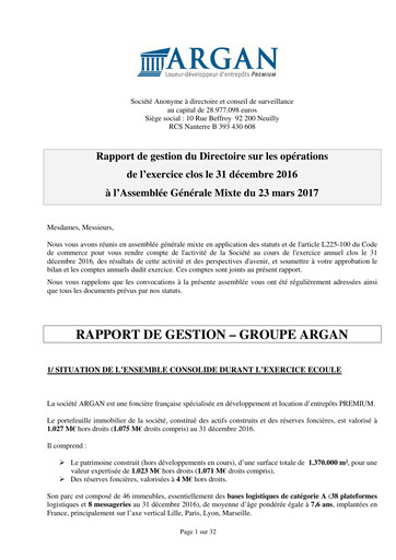 Thumbnail Argan SA Financial Report 2016