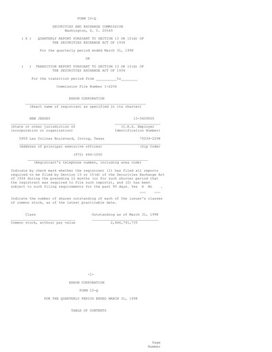 Thumbnail Exxon Mobil Quarterly Report 1998-q1