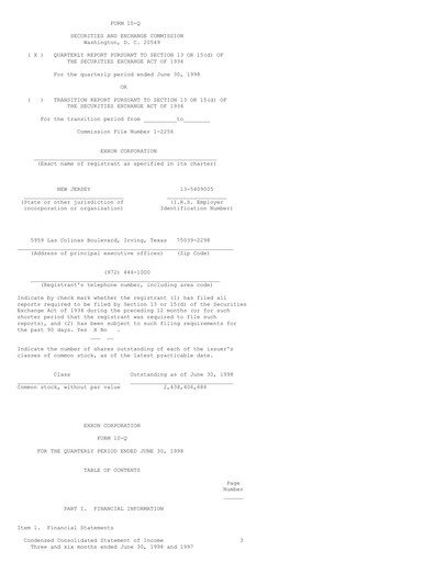 Thumbnail Exxon Mobil Quarterly Report 1998-q2