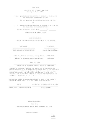 Thumbnail Exxon Mobil Quarterly Report 1998-q3