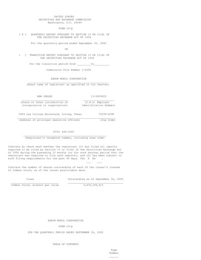 Thumbnail Exxon Mobil Quarterly Report 2000-q3