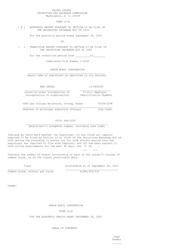 Thumbnail Exxon Mobil Quarterly Report 2001-q3