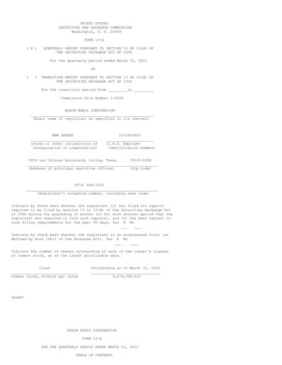 Thumbnail Exxon Mobil Quarterly Report 2003-q1
