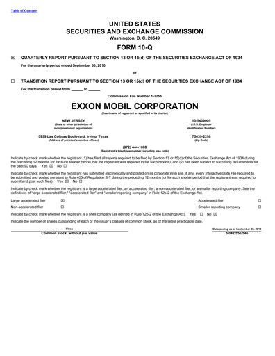 Thumbnail Exxon Mobil Quarterly Report 2010-q3