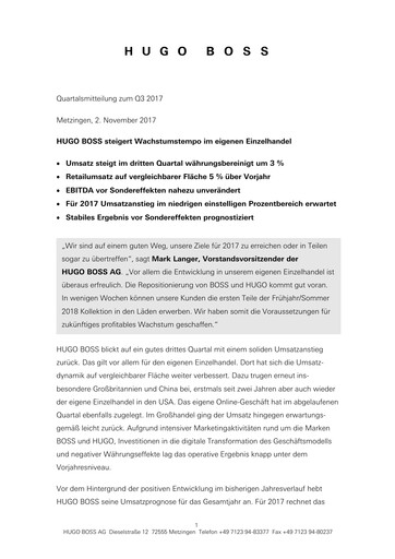 Vorschaubild HUGO BOSS Quartalsbericht 2017-q3