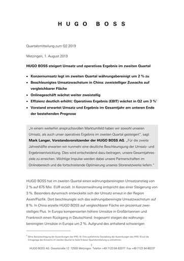 Vorschaubild HUGO BOSS Quartalsbericht 2019-q2