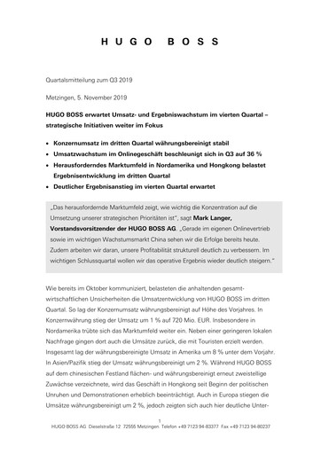Vorschaubild HUGO BOSS Quartalsbericht 2019-q3