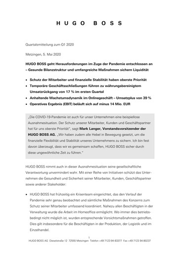 Vorschaubild HUGO BOSS Quartalsbericht 2020-q1