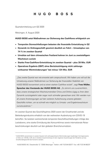 Vorschaubild HUGO BOSS Quartalsbericht 2020-q2