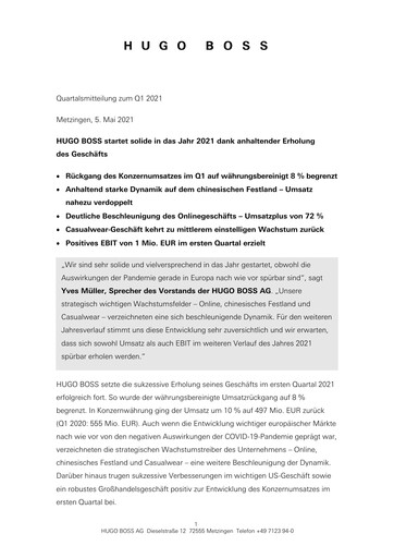 Vorschaubild HUGO BOSS Quartalsbericht 2021-q1