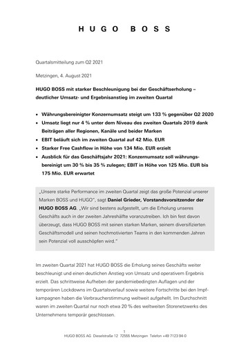 Vorschaubild HUGO BOSS Quartalsbericht 2021-q2
