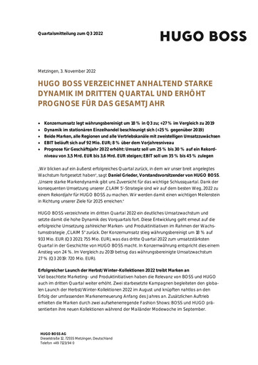 Vorschaubild HUGO BOSS Quartalsbericht 2022-q3