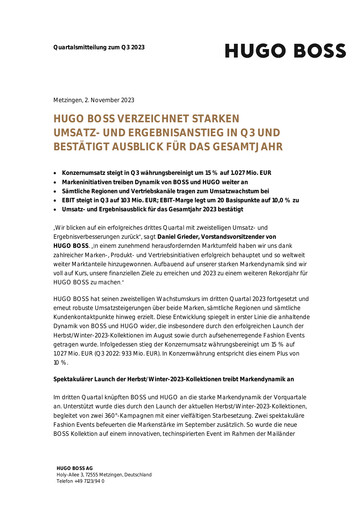 Vorschaubild HUGO BOSS Quartalsbericht 2023-q3