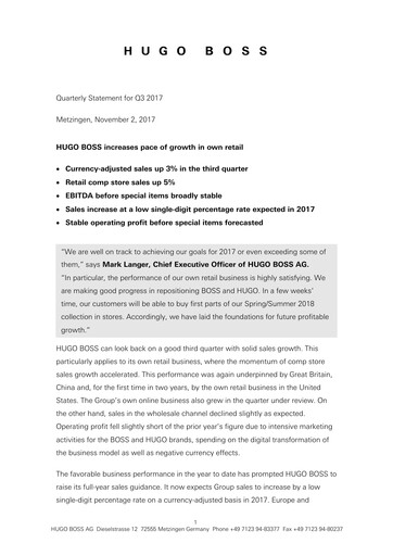 Thumbnail HUGO BOSS Quarterly Report 2017-q3