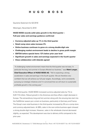 Thumbnail HUGO BOSS Quarterly Report 2018-q3