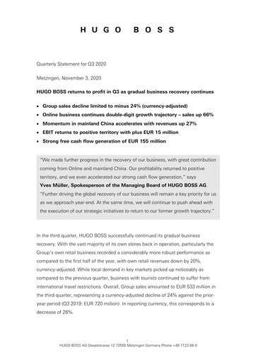 Thumbnail HUGO BOSS Quarterly Report 2020-q3
