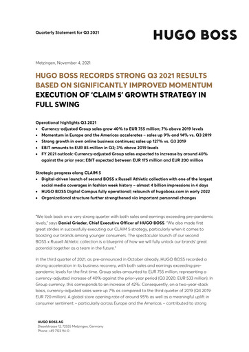 Thumbnail HUGO BOSS Quarterly Report 2021-q3