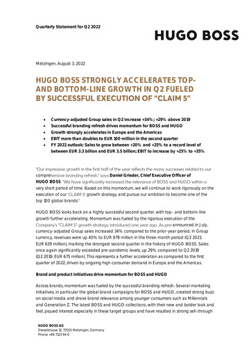 Thumbnail HUGO BOSS Quarterly Report 2022-q2