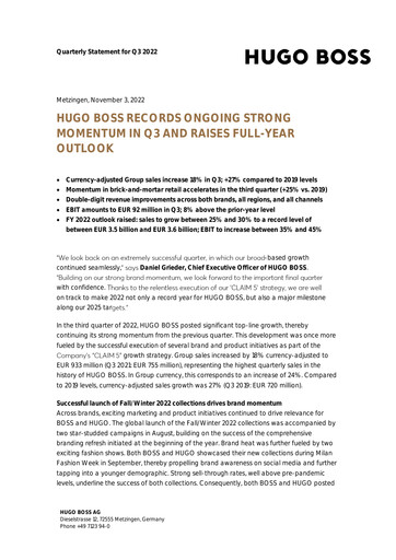 Thumbnail HUGO BOSS Quarterly Report 2022-q3