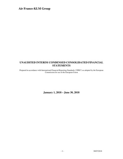 Thumbnail Air France-KLM
 Financial Statement 2018-h1