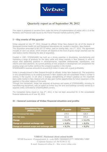 Thumbnail Virbac SA Quarterly Report 2012-q3