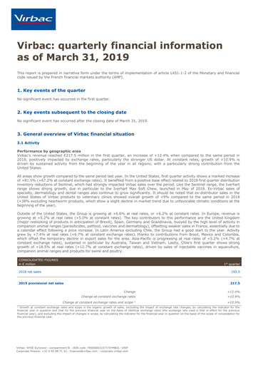 Thumbnail Virbac SA Quarterly Report 2019-q1