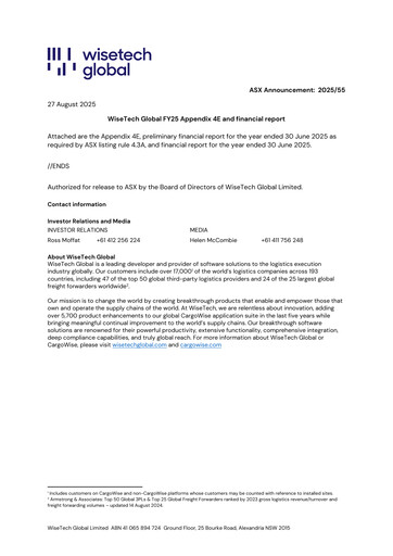 Vorschaubild WiseTech Global
 Finanzbericht fy2025