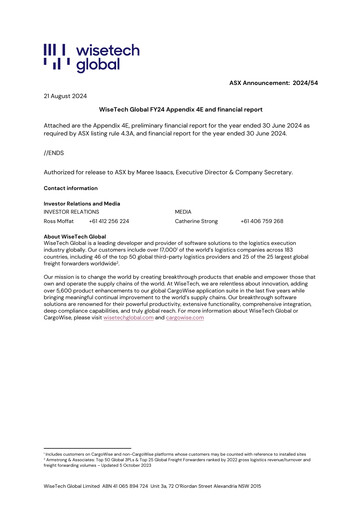 Thumbnail WiseTech Global
 Financial Statement fy2024