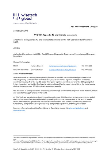 Thumbnail WiseTech Global
 Half-year Report fy2021-h1