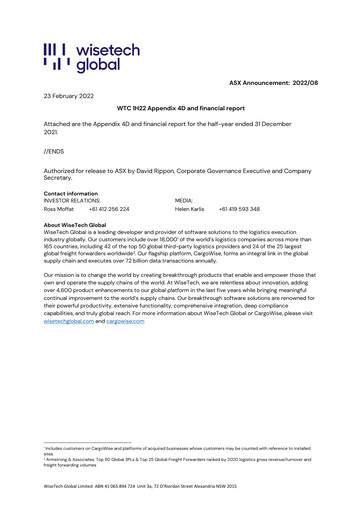 Thumbnail WiseTech Global
 Half-year Report fy2022-h1