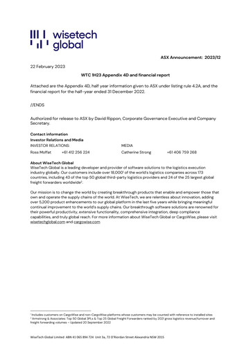 Thumbnail WiseTech Global
 Half-year Report fy2023-h1