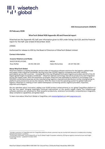 Thumbnail WiseTech Global
 Half-year Report fy2026-h1