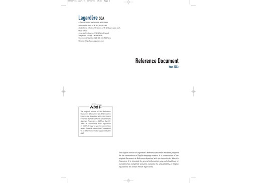 Thumbnail Groupe Lagardère
 Universal Registration Document 2003