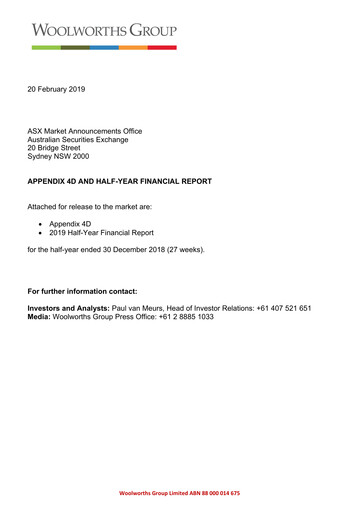 Miniature Woolworths Group Rapport semestriel 2019-h1