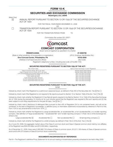 Thumbnail Comcast Annual Report 2008