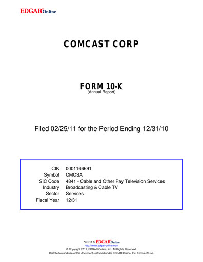 Thumbnail Comcast Annual Report 2010