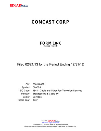 Thumbnail Comcast Annual Report 2012