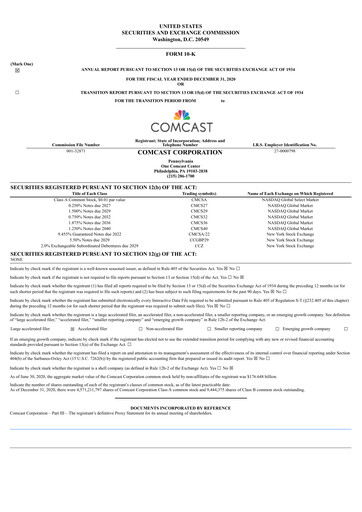 Thumbnail Comcast Annual Report 2020