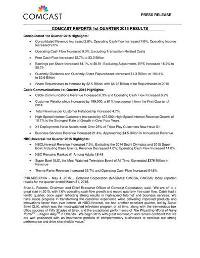 Miniature Comcast Rapport trimestriel 2015-q1