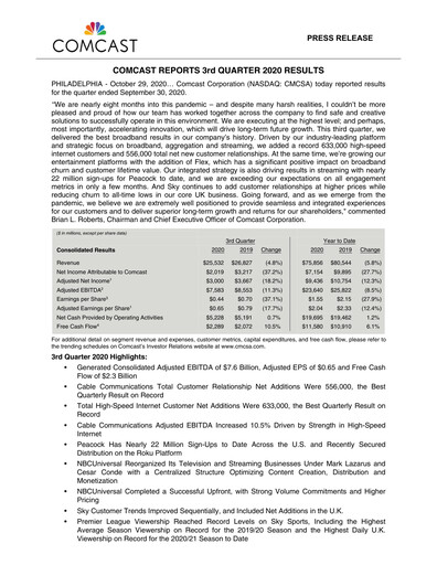 Miniature Comcast Rapport trimestriel 2020-q3