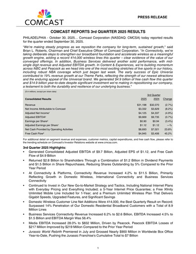 Miniature Comcast Rapport trimestriel 2025-q3